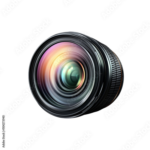 Camera Lens with Intricate Glass Details and Reflective Highlights on Transparent Background