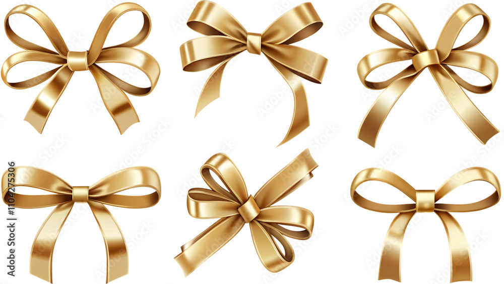 set of golden ribbon bows on a white background.AI GENERATED set of golden ribbon bows on a white background.AI GENERATED