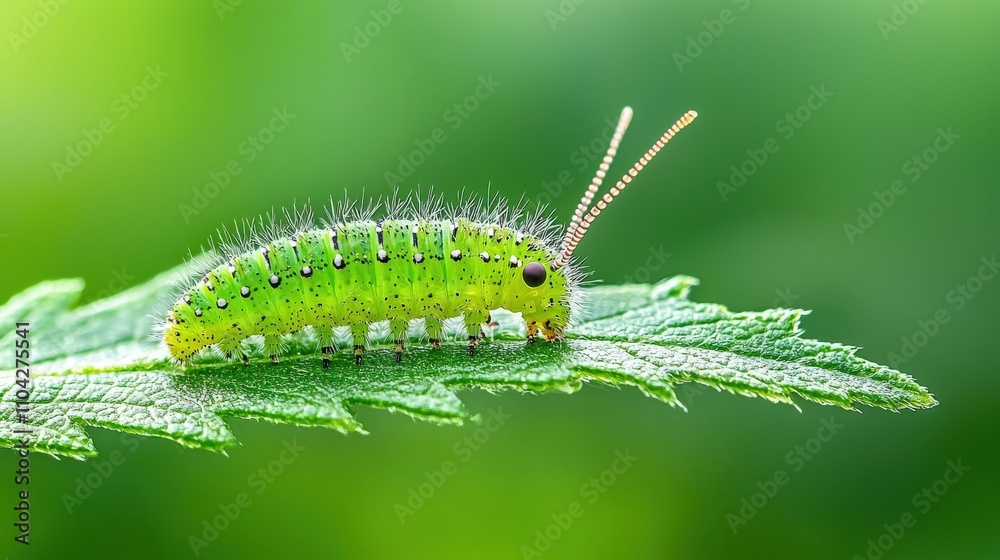 A vibrant green caterpillar rests on a lush leaf, showcasing nature's beauty and intricate details. Perfect for nature enthusiasts and educational use. A vibrant green caterpillar rests on a lush leaf, showcasing nature's beauty and intricate details. Perfect for nature enthusiasts and educational use.