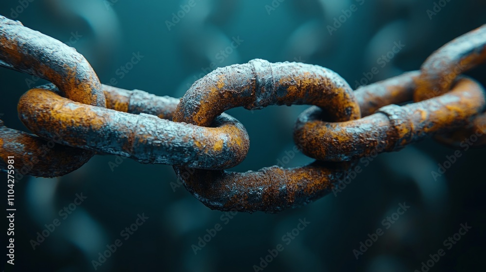 Rusty metal chain link underwater with corrosion and texture details Rusty metal chain link underwater with corrosion and texture details