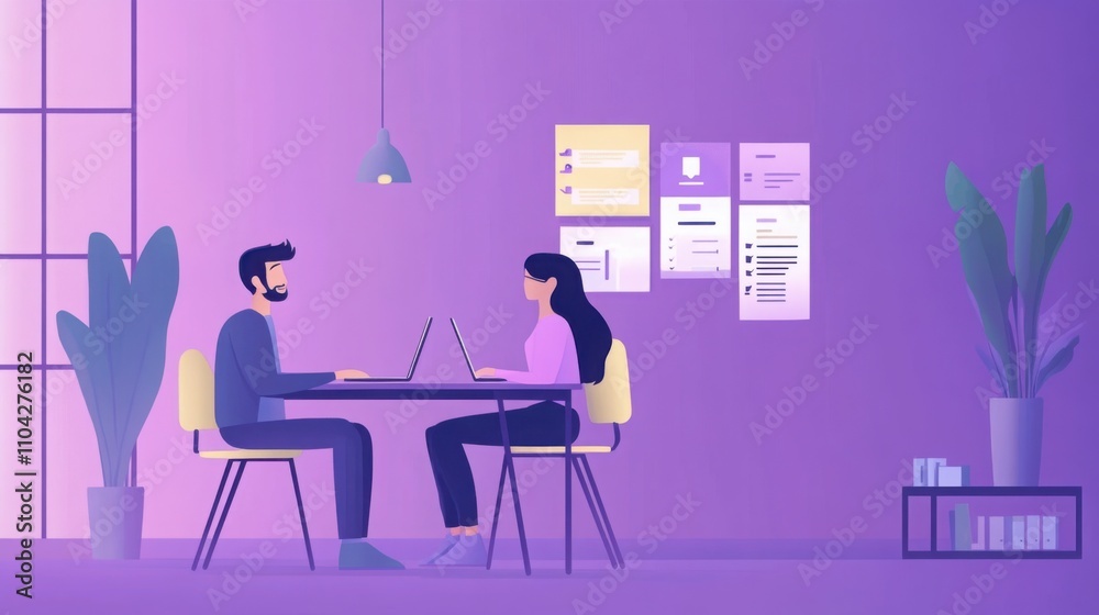 a manager and a new employee sitting at a desk reviewing a list of tasks on a laptop a manager and a new employee sitting at a desk reviewing a list of tasks on a laptop