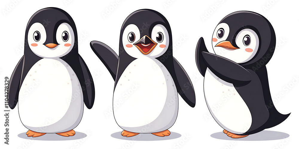 Obraz premium set of penguins clipart illustration, isolated on a white background.AI GENERATED