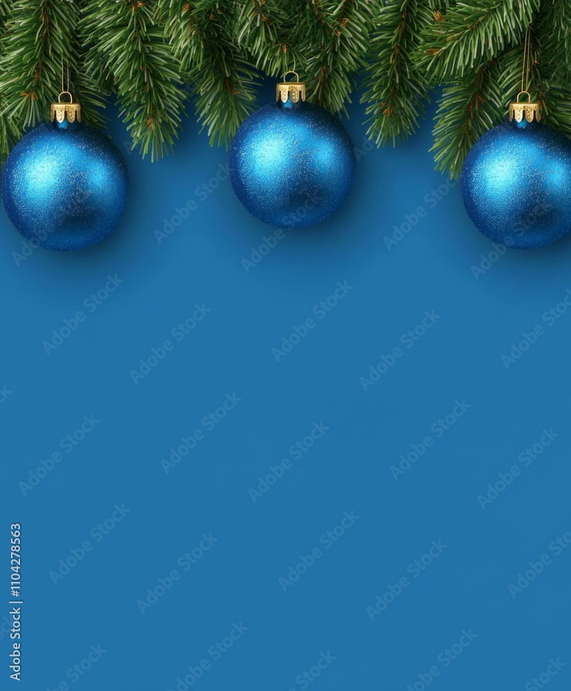 A serene winter scene of blue Christmas balls gracefully dangling from a lush fir tree branch, capturing the essence of holiday cheer and tranquility. A serene winter scene of blue Christmas balls gracefully dangling from a lush fir tree branch, capturing the essence of holiday cheer and tranquility.