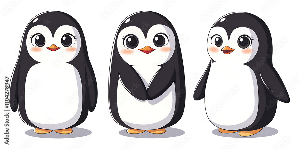 Fototapeta premium set of penguins clipart illustration, isolated on a white background.AI GENERATED