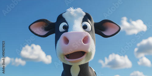 Playful Cartoon Cow in a Cheerful Outdoor Setting