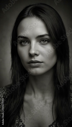 Black and white portrait of a woman.