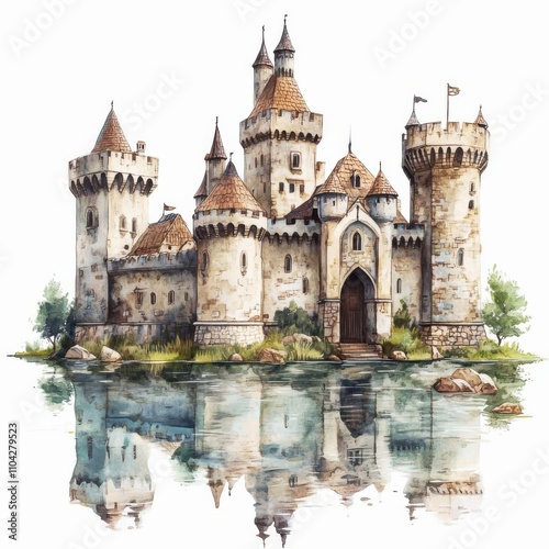 Fantasy castle with moat and gate nobility imagery enchanted landscape dreamlike view