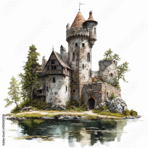 Majestic castle with tranquil moat fantasy nobility scene serene environment scenic view