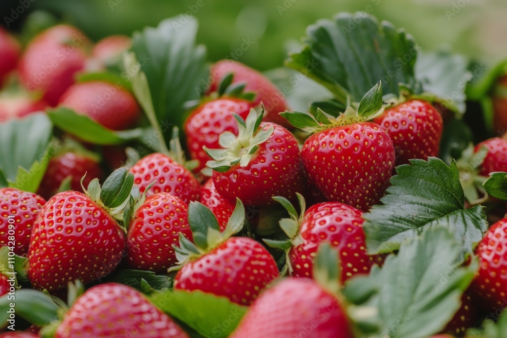 Freshly picked strawberries gathered in a vibrant farm setting during summer season Freshly picked strawberries gathered in a vibrant farm setting during summer season