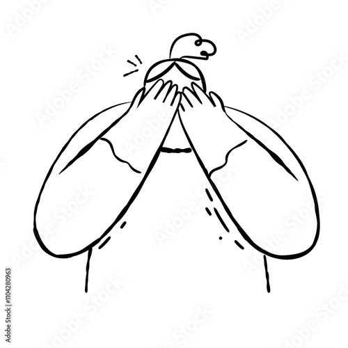 Unhappy person crying,  heartbroken concept isolated. Hand drawn doodle vector illustration