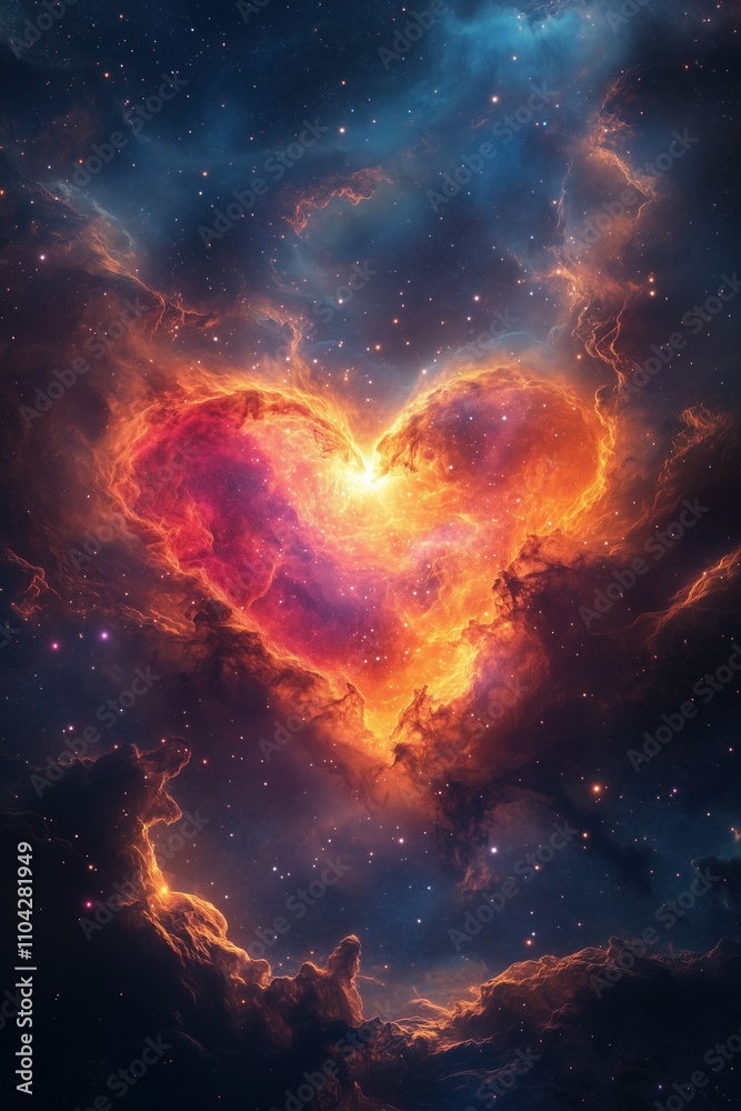 Mystical heart nebula in cosmic clouds with vibrant galactic colors Mystical heart nebula in cosmic clouds with vibrant galactic colors