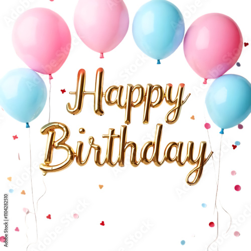 Happy birthday text on transparent background ideal for greeting cards, party decorations, and celebration designs photo