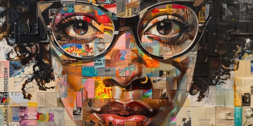 Vibrant collage artwork reflecting the anthropological journey of identity and culture in a dynamic urban space