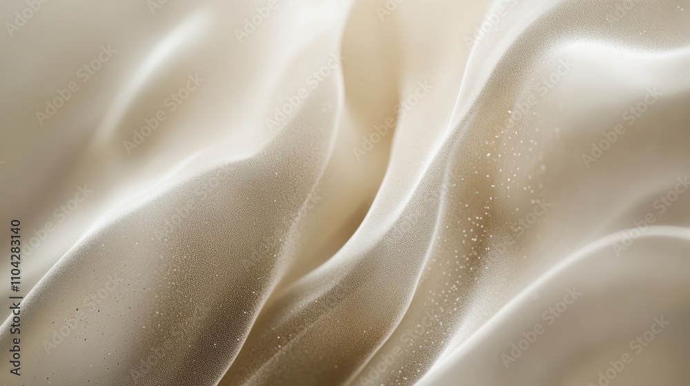 Soft beige abstract texture with delicate speckles and flowing wave patterns resembling fabric folds
