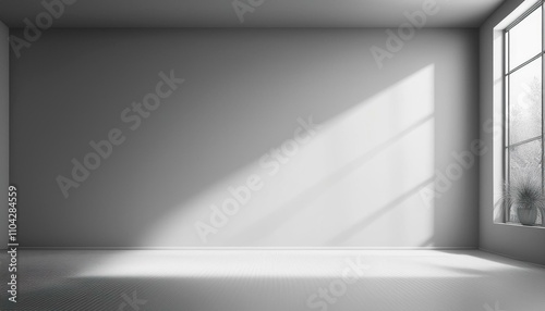abstract white studio background with shadows of window empty 3d gray room with copy space display product with blurred backdrop