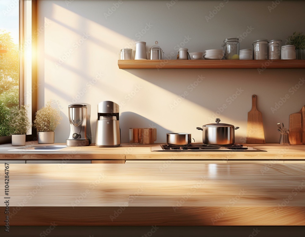 3d render close up blank empty space on beautiful wooden kitchen counter top with mixing machine culinary and baking ingredients products display templates backdrop homemade kitchenware sunlight 3d render close up blank empty space on beautiful wooden kitchen counter top with mixing machine culinary and baking ingredients products display templates backdrop homemade kitchenware sunlight