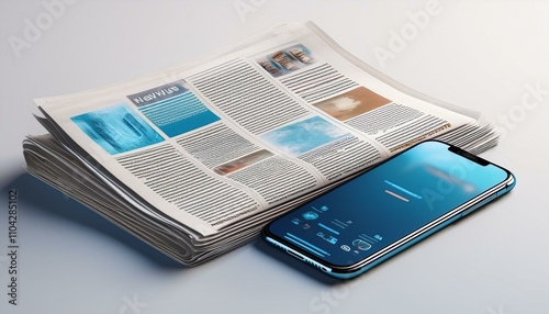 newspaper news update daily via mobile phone floating on white background events newsletter content communication email information web page digital online 3d render illustration photo