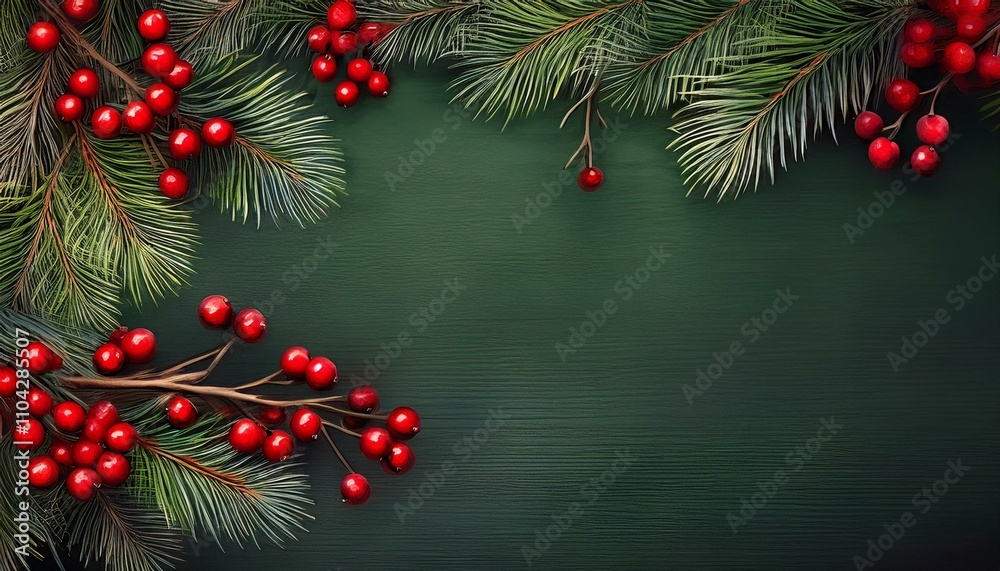 red berries and pine tree branches natural decoration for christmas space for text made with generative ai red berries and pine tree branches natural decoration for christmas space for text made with generative ai
