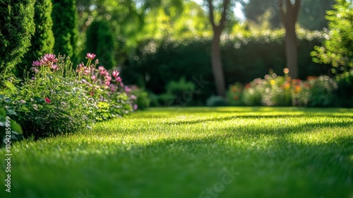 Wallpaper Mural Lush Garden with Colorful Flowers and Green Grass in Summer Light Torontodigital.ca