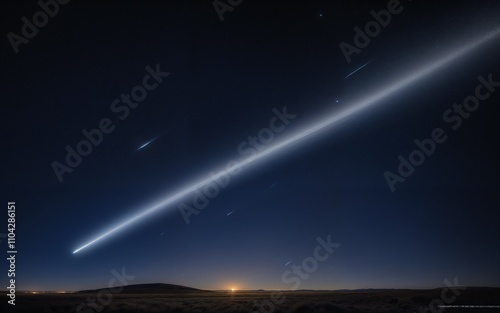 Stunning comet streaking across the night sky with a glowing trail representing astronomical concept photo