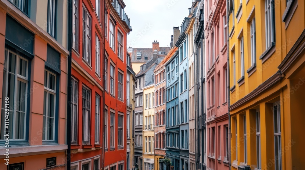 Obraz premium Colorful Facades of Urban Architecture in Narrow European Alleyway