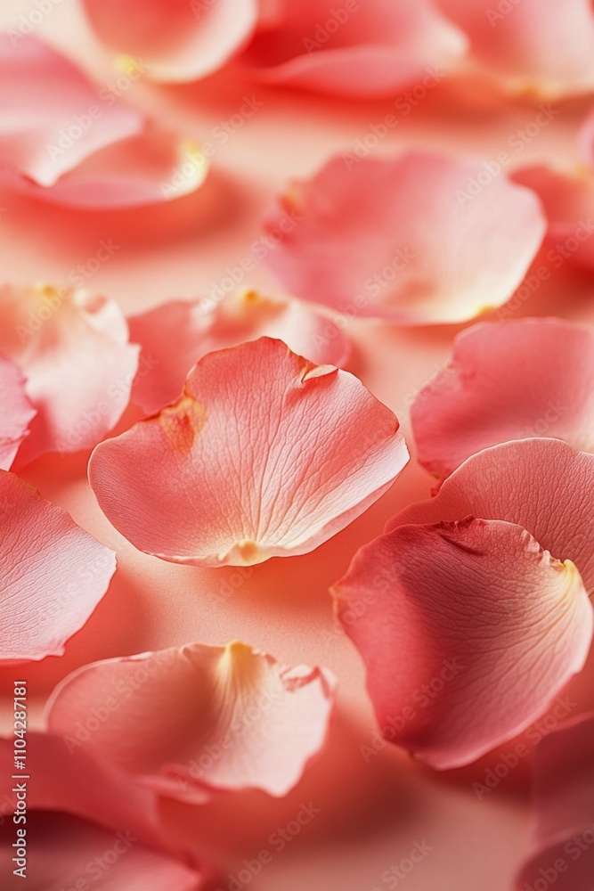 Pink rose petals arranged gracefully on a soft pastel background Pink rose petals arranged gracefully on a soft pastel background