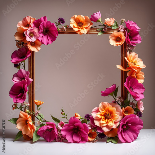 floral minimal frame on simple background