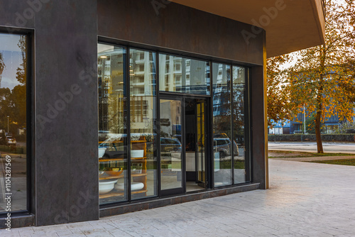 Photo of the mall shopping street in Europe. Exterior of a new shopping center building.