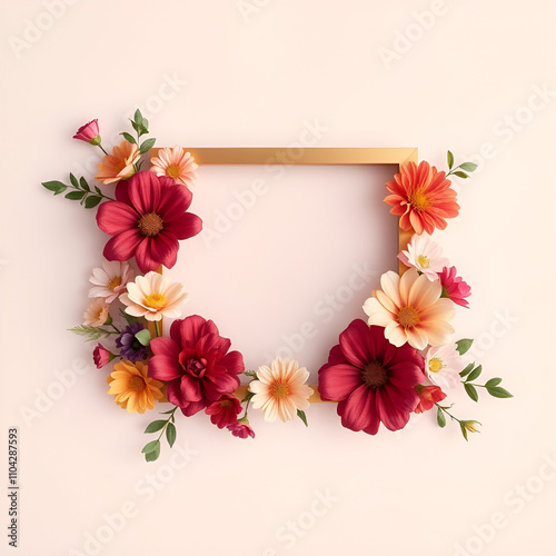 floral minimal frame on simple background