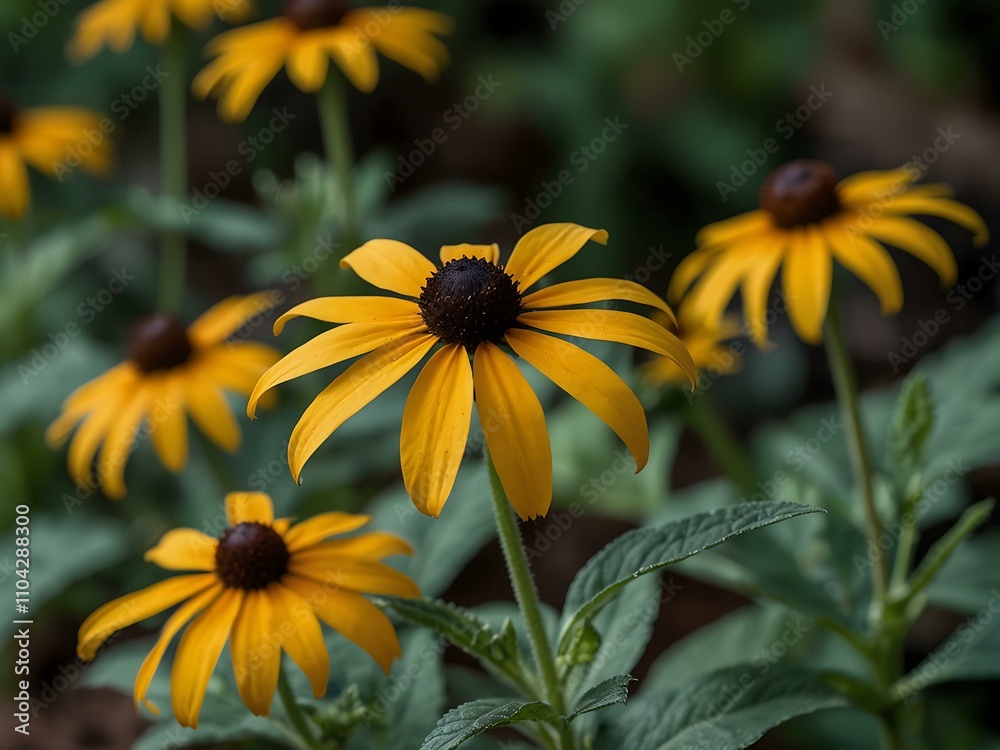 Black-eyed Susan flowers blooming in a garden. Black-eyed Susan flowers blooming in a garden.
