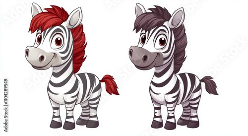 Adorable Zebras in Cartoon Form, Available in Color and Outline photo