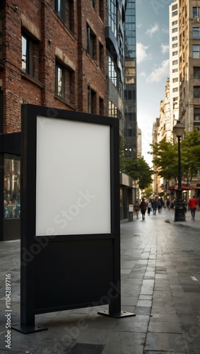 Blank vertical advertising billboard with customizable content space.
