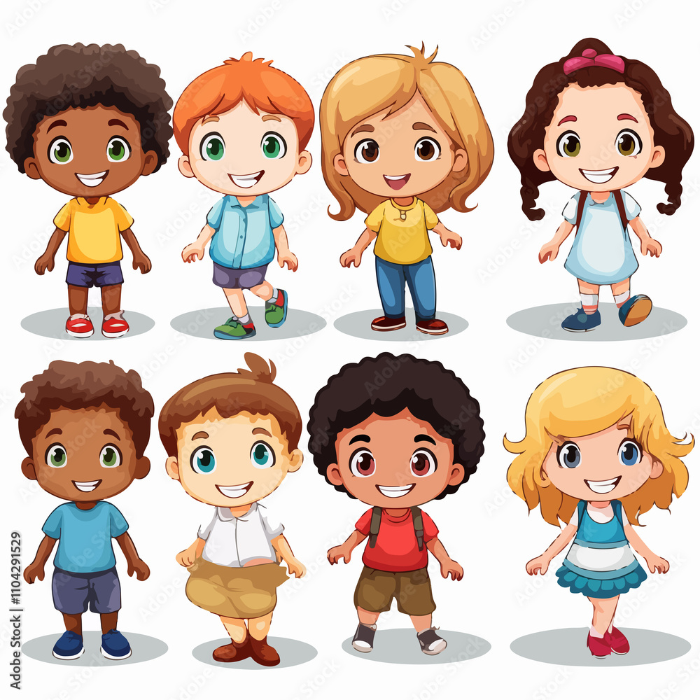 Playful Kids Illustration on White Background Playful Kids Illustration on White Background