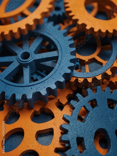 Blue and orange cogs representing teamwork.
