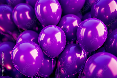 Shiny purple balloons reflected in light