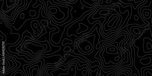 Abstract topography map with black background. Abstract Grey and white line geography map pattern line vector design.