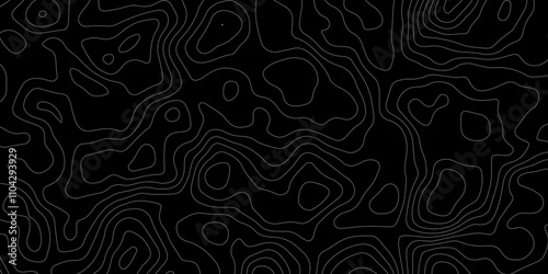 Abstract topography map with black background. Abstract Grey and white line geography map pattern line vector design.