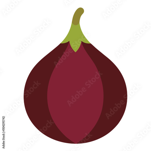 Flat vector illustration of a single eggplant with green calyx