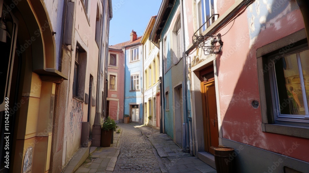 Fototapeta premium Charming Cobblestone Alleyway in Historic European Town