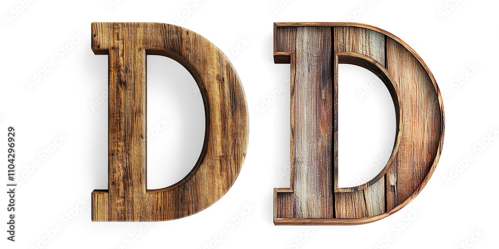 3D Wooden Letter D with Realistic Texture on a Transparent Background 3D Wooden Letter D with Realistic Texture on a Transparent Background