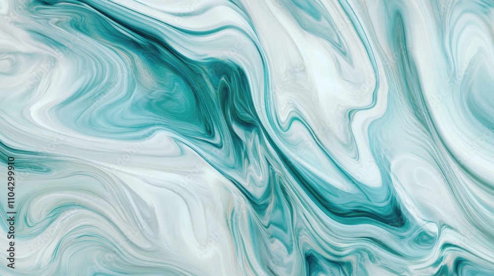 Obraz premium A soothing abstract background with soft, swirling patterns in aqua, teal, and white. The gentle curves and fluid motion evoke the refreshing essence of ocean waves, bringing a sense of calm