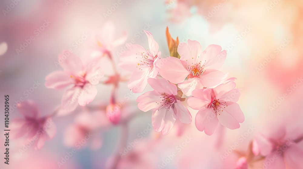 An artistic display of pink cherry blossoms against a soft gradient sky backdrop, soft-focus shot, Ethereal style An artistic display of pink cherry blossoms against a soft gradient sky backdrop, soft-focus shot, Ethereal style