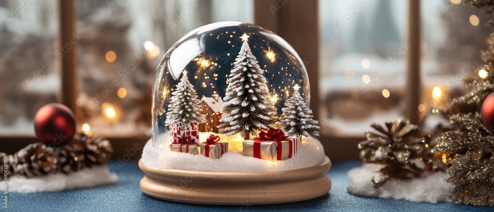 A magical snow globe encapsulates a charming Christmas scene, complete with twinkling lights, a cozy cabin, and gentle falling snowflakes. A magical snow globe encapsulates a charming Christmas scene, complete with twinkling lights, a cozy cabin, and gentle falling snowflakes.