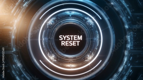 Obraz na płótnie Futuristic system reset interface with glowing elements and digital background
