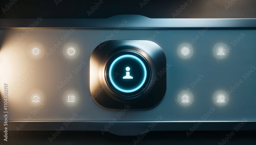 Modern interactive control panel with user icon and glowing interface elements in a sleek design Modern interactive control panel with user icon and glowing interface elements in a sleek design