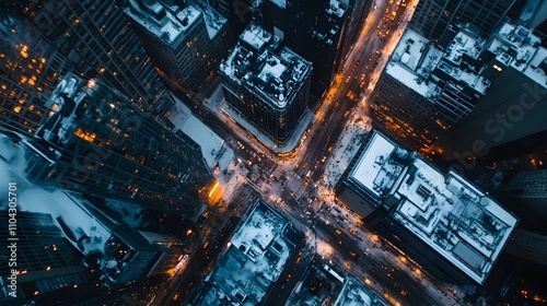 Winter city aerial photography