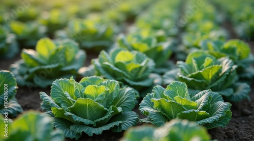 An impressive image featuring rows of award-winning organic cabbages in a well-maintained agricultural field, emphasizing the dedication and quality of eco-friendly farming practices      