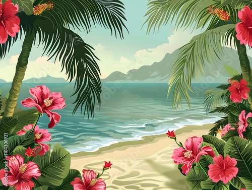 "Serene Tropical Paradise: Lush Palm Trees Under Clear Skies - A Slice of Island Bliss"