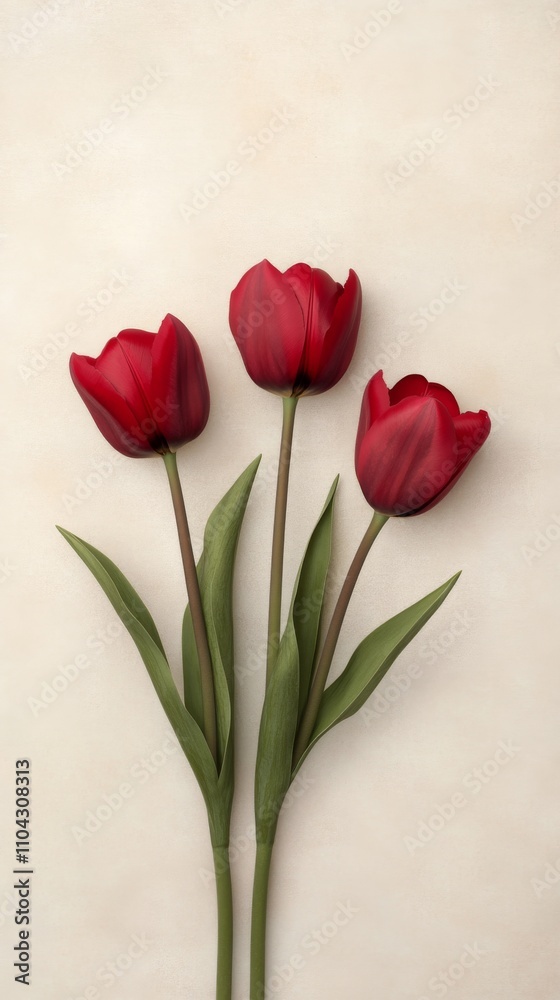 Bright red tulips in a minimalist vase on a light background creating a serene atmosphere