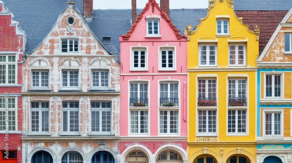 Obraz premium Colorful Facades of Traditional European Buildings in Town Square